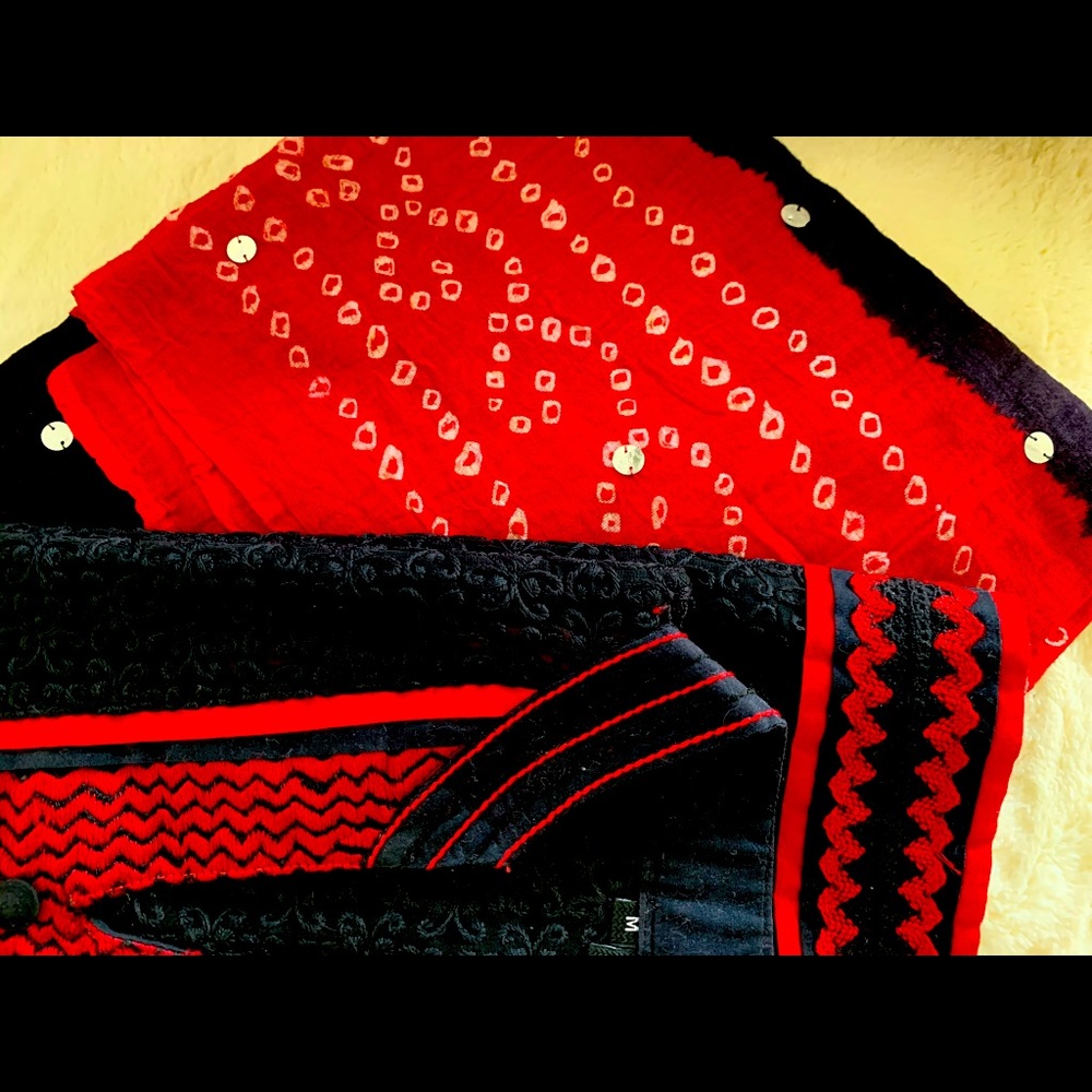 Black Red Indian Kurta Jaipuri Tie Dye Dupatta